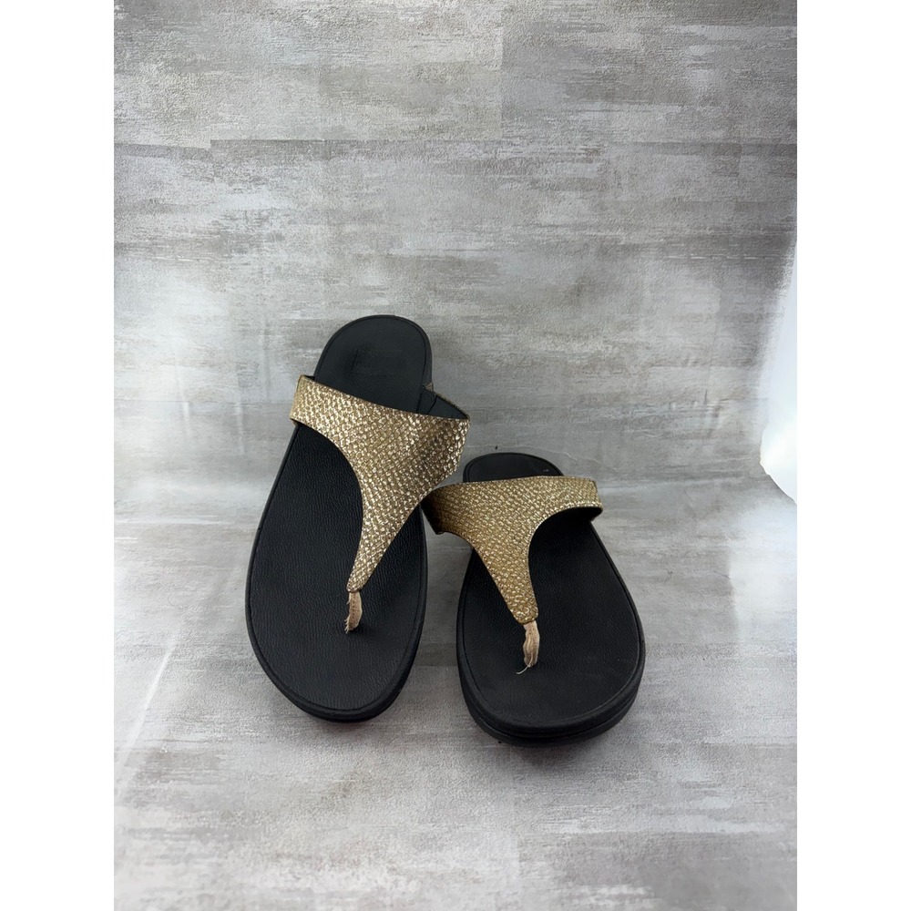 FitFlop Microwobbleboard Gold Snake Embossed Thong Sandals 663-011 Women Sz 10